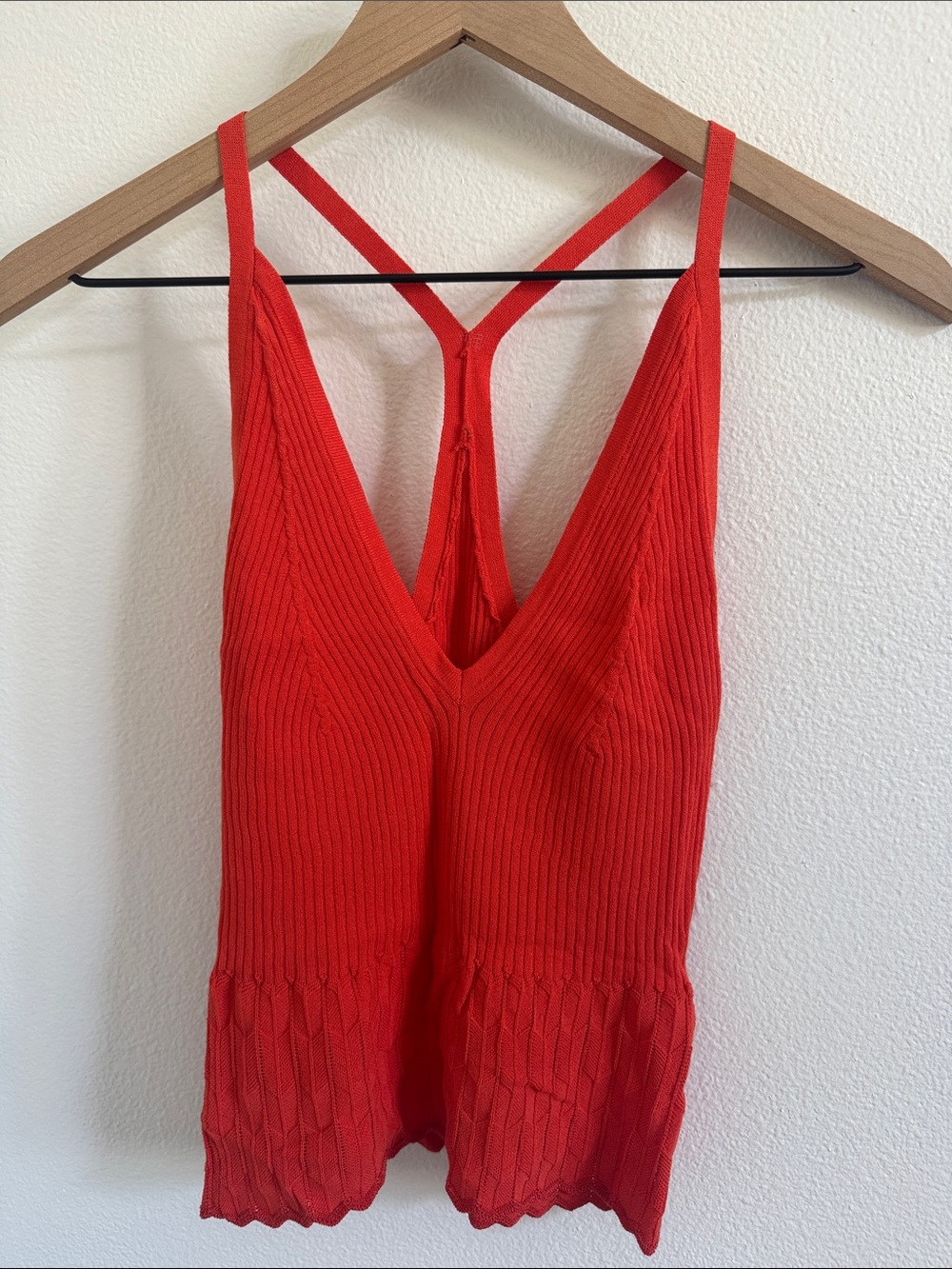 Scotch & Soda Red Ribbed Knit Tank Top with V-Back
